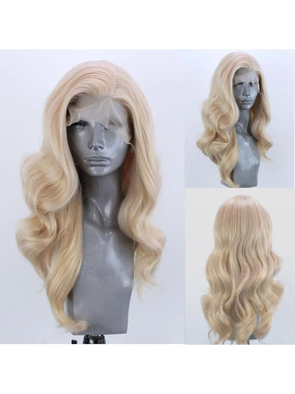 Long Wavy Blonde Synthetic Lace Front Wig - Heat Resistant, Natural Hairline, 24